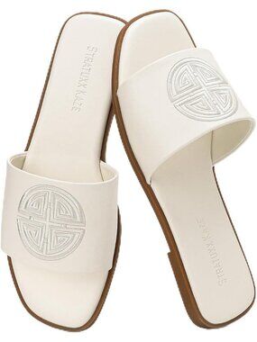 Women's White Soft Faux Leather Slides Flat With Memory Foam Comfortable Shoes